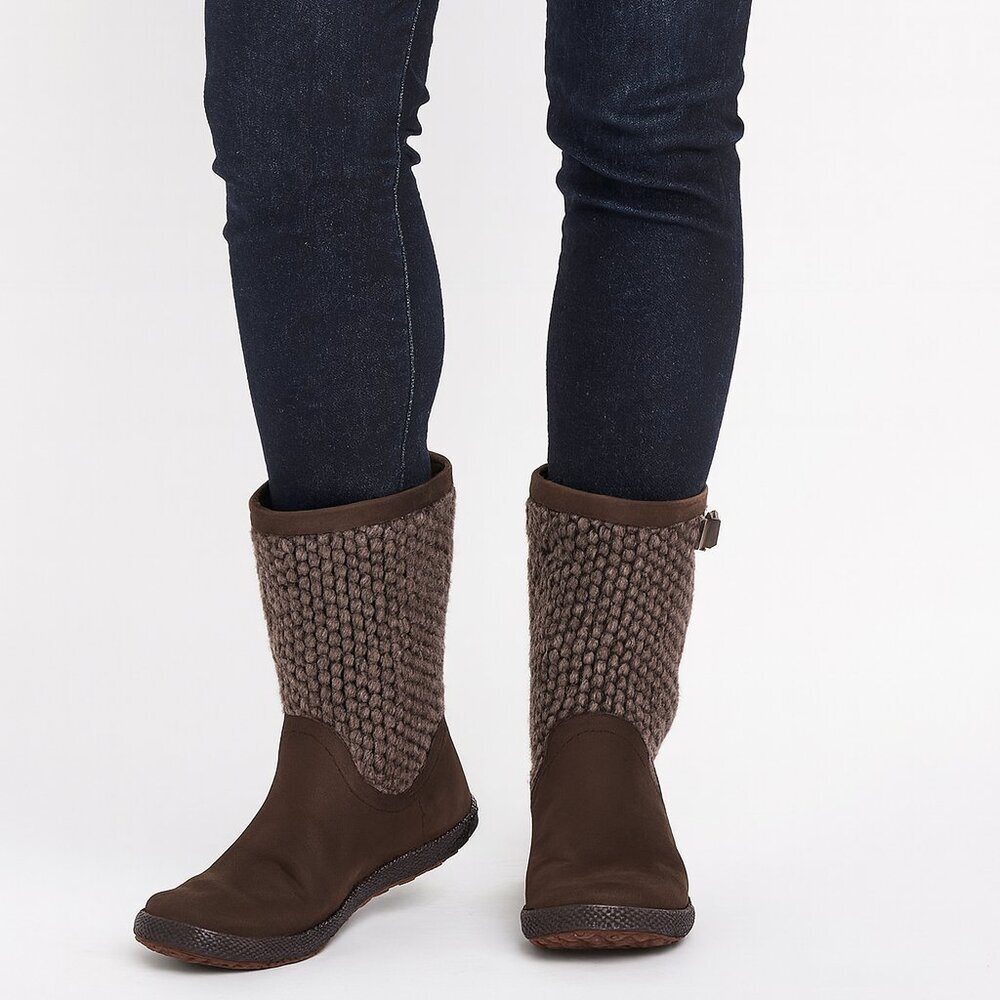 UGG Lyza Demitasse Sweater Boots Brown Suede/Wool Boot Comfort Knit Woven Sz 7